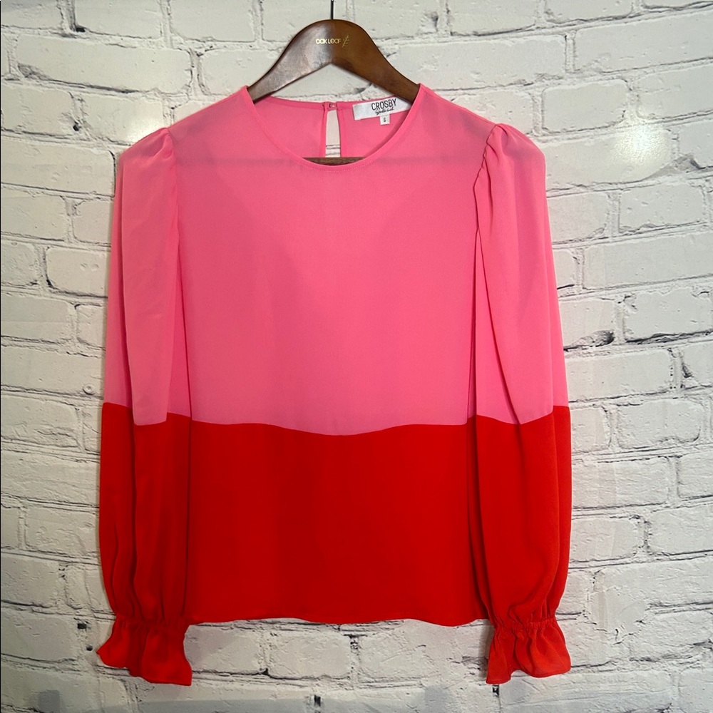 Crosby By Mollie Burch Pink and Red Long Sleeve Blouse Size Small